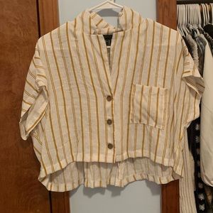 Yellow and White Striped Collared Blouse